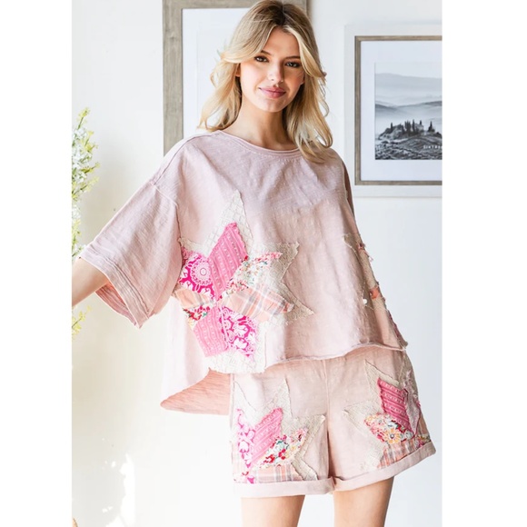 Oli & Hali Pink Star Embellished Women Shorts - Picture 4 of 6